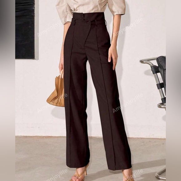Chocolate Brown straight high waist pants - Picture 1 of 4